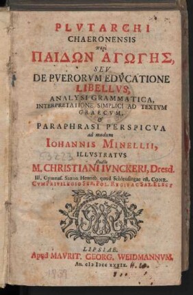 Plvtarchi Chaeronensis Peri Paidōn Agōgēs