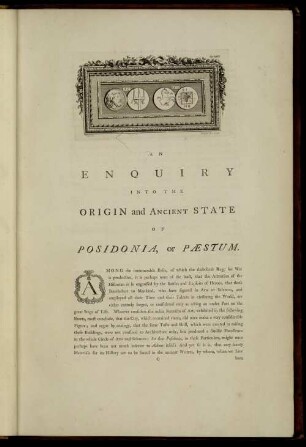 An Enquiry Into The Origin and Ancient State Or Posidonia, or Paestum.