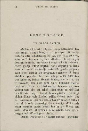Henrik Schück. Ur Gamla Papper.