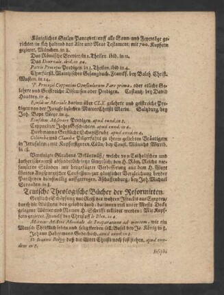 Teutsche Theologische Bücher der Reformirten.