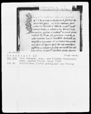 Vita Annonis minor und andere — Initiale I (nter precipuas), Folio 2 verso