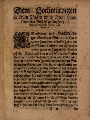 Laqvei Lvtherani Contriti Das ist: Schuldige Vnderthänigste Dancksagung, Thomae Viti von Newburg an der Thonaw, gebürtig, vnd in der Pfaltz vor diesem in die drey vn[d] dreyssig, wie auch hernach zu Schnirpflingen in die fünff Jahr geweßten Lutherischen Predigers, Das er durch Gottes Hilff auß den Stricken der Lutherischen Irrthumben herauß gerissen vnnd errettet worden : Erstlich gehalten in gegenwert jhrer F. G. Herrn Herrn Heinrichen Bischoffen zu Augspurg, [et]c. dann auch der berümbten wahren Catholischen Hohen-Schul zu Dillingen den 6. Jeners jhm 1622. Jahr ; Nun aber dem gemeinen Mann zu gutem, vnd allen noch jrrigen vnnd verführten Christen zum vnderricht