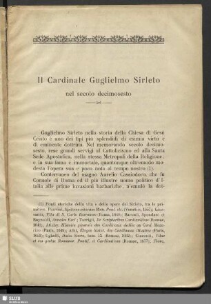 Il Cardinale Guglielmo Sirleto nel secolo decimosesto