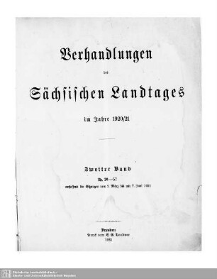 1. Wahlper. 2.1920/22: Verhandlungen des Sächsischen Landtages