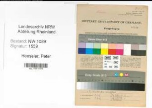 Entnazifizierung Peter Henseler , geb. 23.04.1912 (Brandmeister)