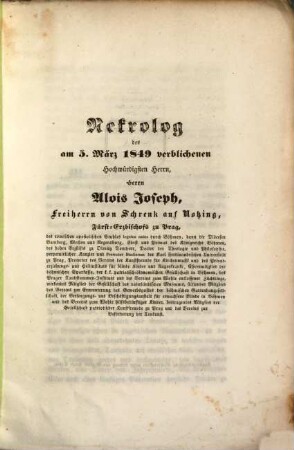 Nekrolog des zecher. Fürst Erzbischofs von Prag Alois Josef Freiherrn von Schrenk auf Notzing