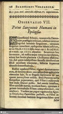 Observatio VII. Potus Sanguinis Humani in Epilepsia