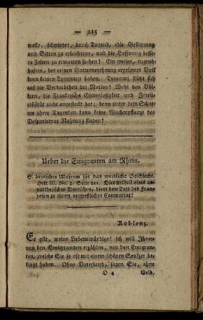 Ueber die Emigranten am Rhein