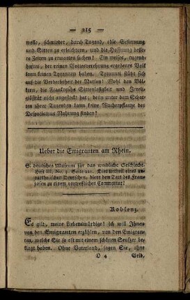 Ueber die Emigranten am Rhein