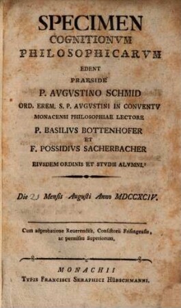 Specimen cognitionum philosophicarum