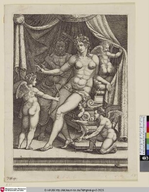 Venus assise sur un lit près de Vulcain