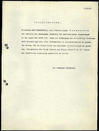 Bescheinigung M. Farnsworth