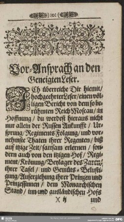 Vor-Ansprach an den Geneigten Leser