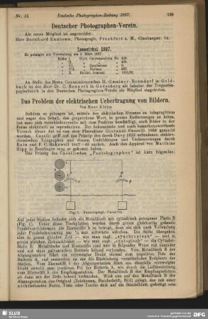 Das Problem der elektrischen Uebertragung von Bildern