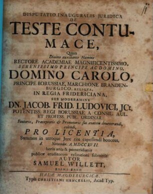 Disputatio Inauguralis Iuridica De Teste Contumace