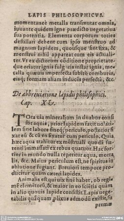 De abbreviatione lapidis philosophici. Cap. XV.