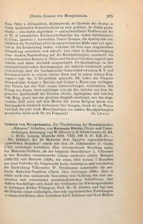 275-277 [Rezension] Dörries, Hermann, Symeon von Mesopotamien