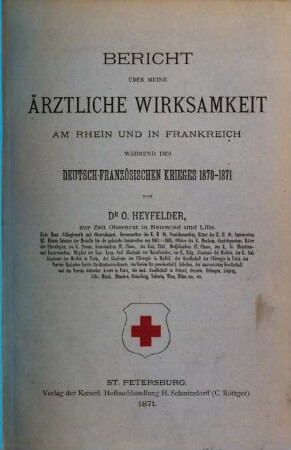 Bericht über meine ärztliche Wirksamkeit am Rhein und in Frankreich während des deutsch-französischen Krieges 1870 - 1871