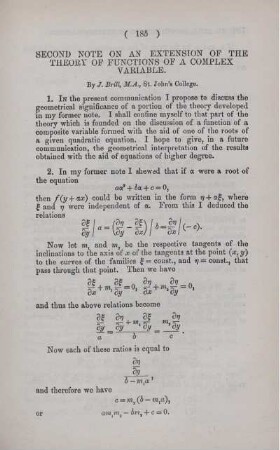 Second note on an extension of the theory of functions of a complex variable.