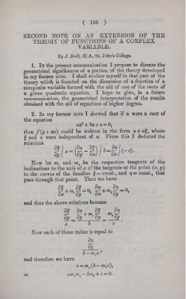 Second note on an extension of the theory of functions of a complex variable.