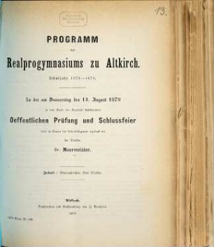 Programm des Realprogymnasiums zu Altkirch : Schuljahr ..., 1878/79