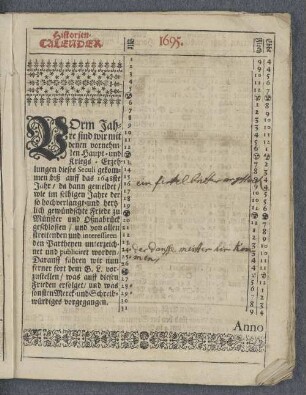 Historien Calender 1695