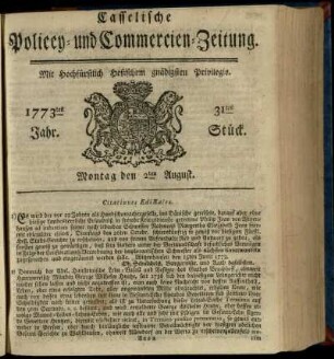 31tes Stueck, Montag den 2ten August 1773