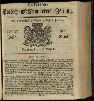 31tes Stueck, Montag den 2ten August 1773