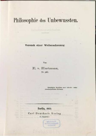 Philosophie des Unbewussten : Versuch einer Weltanschauung