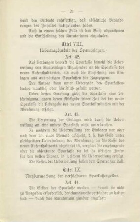 Titel VIII. Uebertragbarkeit der Spareinlagen