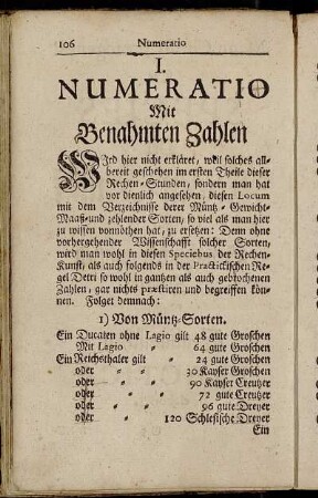 I. Numeratio Mit Benahmten Zahlen.