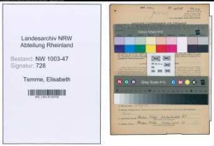Entnazifizierung Elisabeth Temme , geb. 06.03.1906 (Lehrerin)