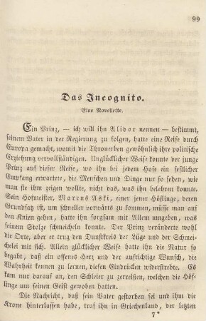 Das Incognito. Eine Novellette