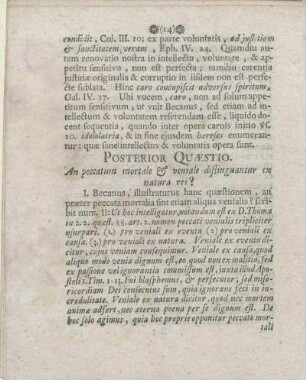 Posterior Quæstio. An peccatum mortale & veniale distinguantur ex natura rei?