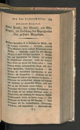Zweites Kapitel. Ueber Freude, ihre Abarten, und Wirkungen; ...