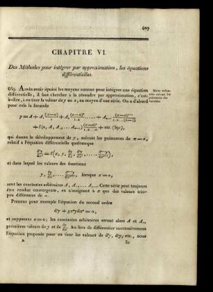 Chapitre VI. Des Méthodes pour intégrer par approximation, les équations différentielles.