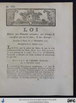 Loi Relative aux Domaines nationaux, aux échanges & concessions qui ont été faits, & aux Apanages.