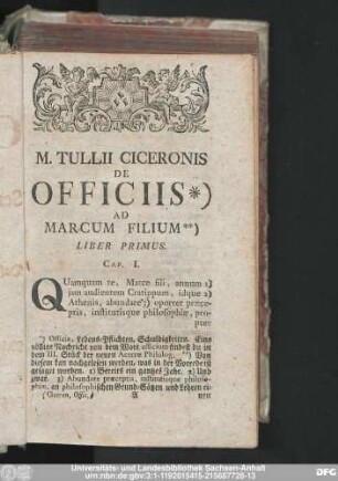 M. Tullii Ciceronis De Officiis Ad Marcum Filium Liber Primus.