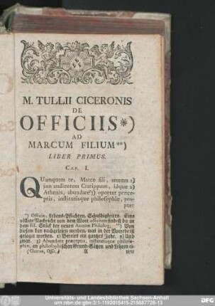 M. Tullii Ciceronis De Officiis Ad Marcum Filium Liber Primus.