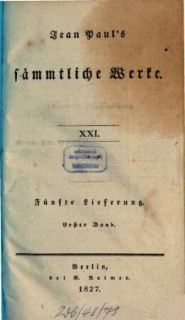 Jean Paul's sämmtliche Werke. 5,1 = 21, Titan : erstes Bändchen