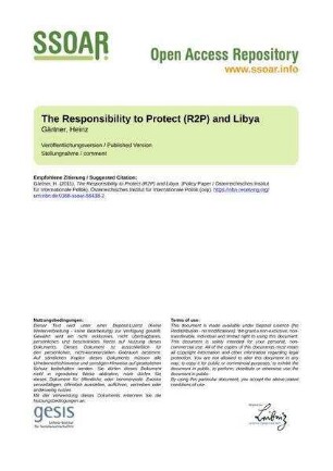 The Responsibility to Protect (R2P) and Libya