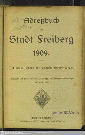 1909: Adreßbuch der Stadt Freiberg