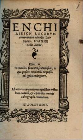 Enchiridion Locorvm communium aduersus Lutteranos