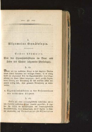 I. Allgemeine Gynäkologie.