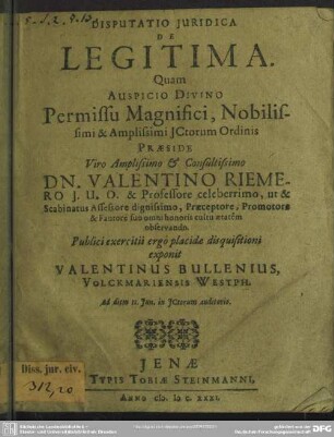Disputatio iuridica de legitima