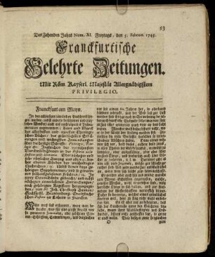 Num. XI. Freytags, den 5. Februar. 1745 - Num. XX. Dienstags, den 9. Mart. 1745