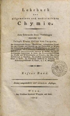 Lehrbuch der allgemeinen und medicinischen Chymie, 1