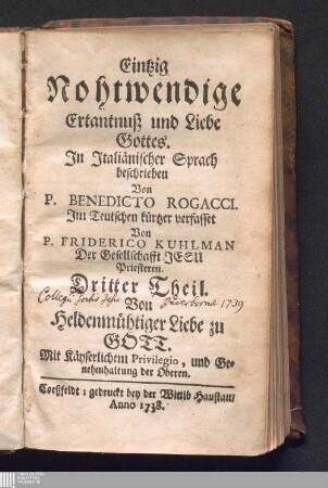 Dritter Theil: Von Heldenmühtiger Liebe zu Gott