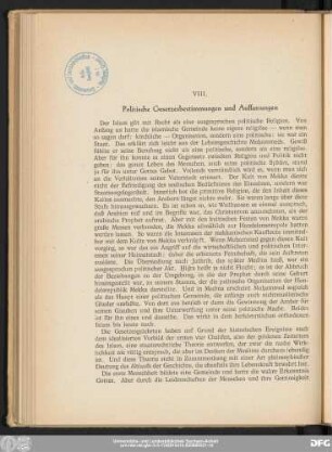 VIII. Politische Gesetzesbestimmungen und Auffassungen