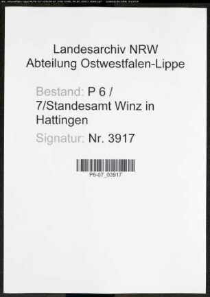 Sterberegister Standesamt Winz in Hattingen